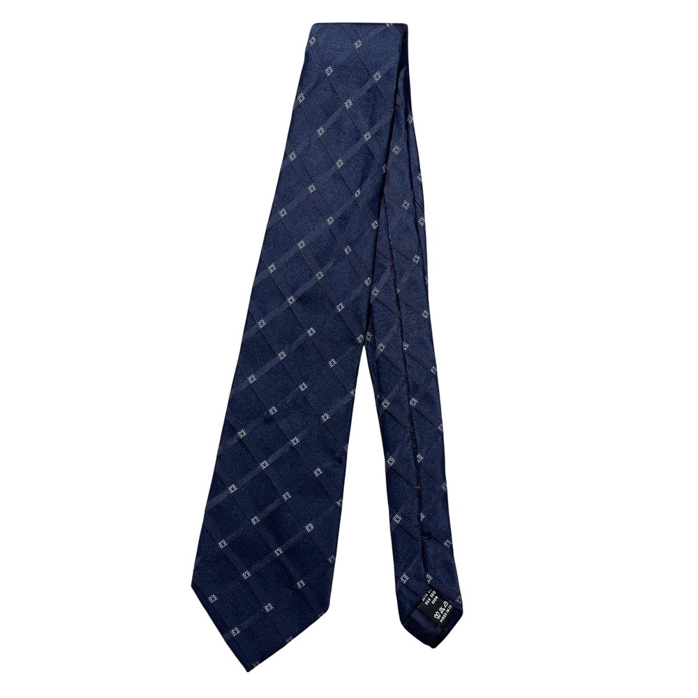 Valentino Tie Mens One Size Blue Plaid Classic Pointed Woven Silk Necktie
